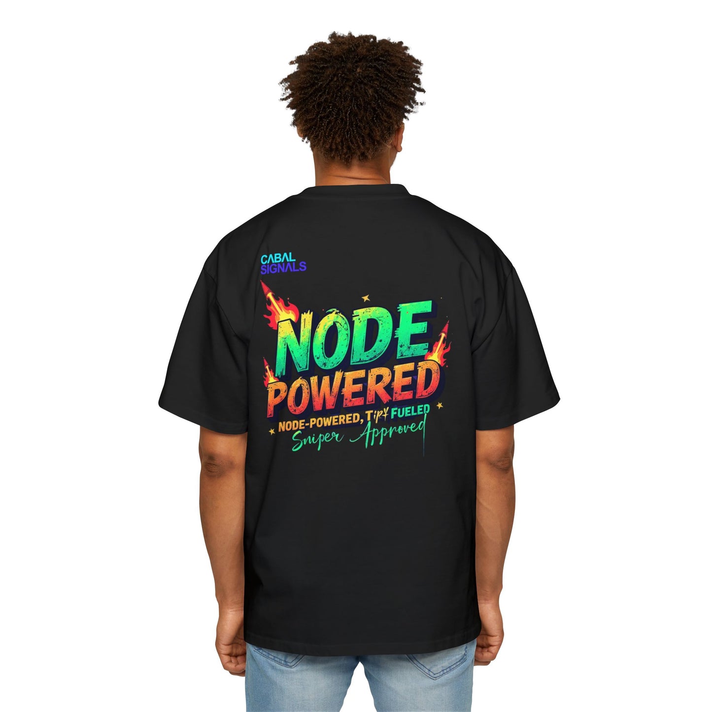 CΛBΛL SIGNΛLS- Node Powered Oversized Tee for Men | Casual Graphic Tee, Unique Gift for Him, Streetwear Style, Fun Statement Shirt